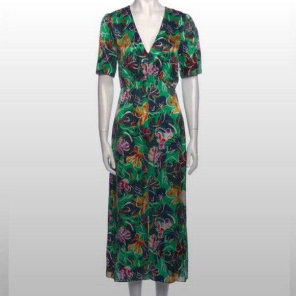 Saloni Eden Green Floral Silk Midi Dress - Picture 7 of 10